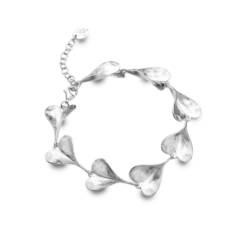 Ladies Bracelets Compass Band-Sea Gems Sterling Silver Heart Shaped Leaves Bracelet