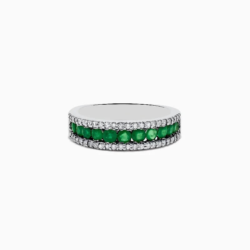 Wedding Rings -Brasilica 14K White Gold Emerald and Diamond Ring, 1.02 TCW