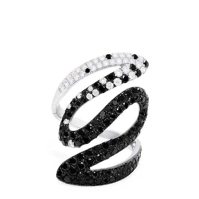 Wooden Rings -14K White Gold Black and White Diamond Ring, 2.05