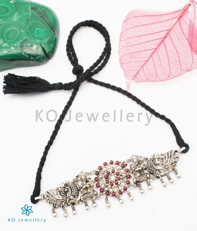 Ladies Necklaces with Cassiterite-The Dhanya Silver Lakshmi Choker Necklace/ Vanki (Oxidised)