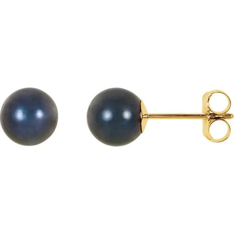 Planet Earrings -14K Yellow 6 mm Cultured Black Akoya Pearl Earrings