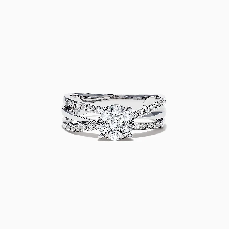 Personalized Rings -Bouquet 14K White Gold Diamond Crossover Cluster Ring, 0.39 TCW