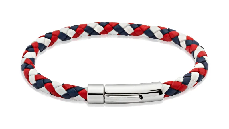 Ladies Bracelets with Gem Charms-Unique & Co Red White and Blue Leather Bracelet