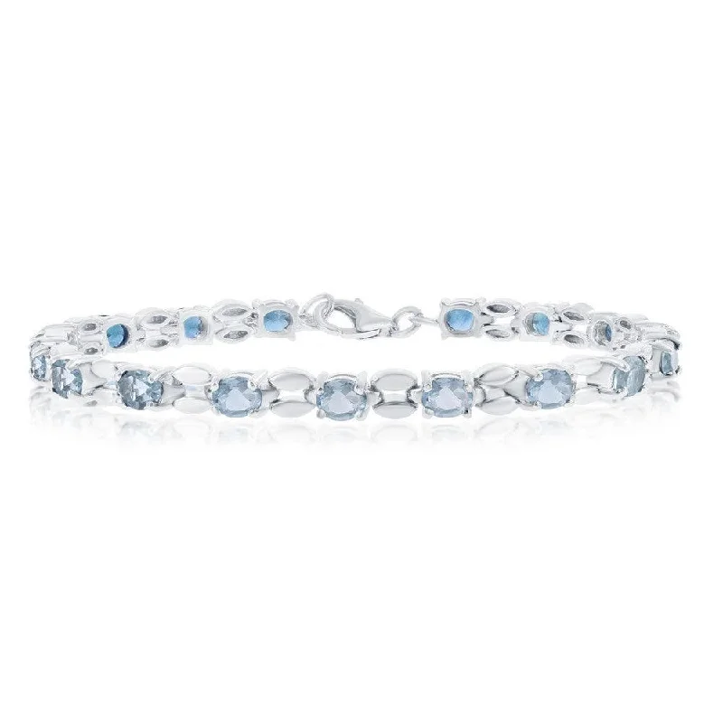 Ladies Bracelets for Dancers-Sterling Silver 7.28cttw Blue Topaz Gemstone Oval Linked Bracelet