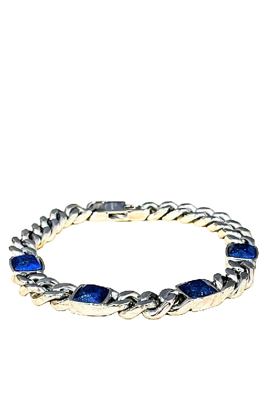 Ladies Bracelets for Family Ties-Unique & Co Steel Lapis Lazuli Bracelet