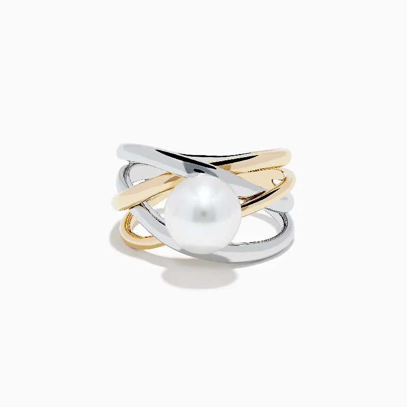 Personalized Rings -925 Sterling Silver and 14K Yellow Gold Fresh Water Pearl Ring