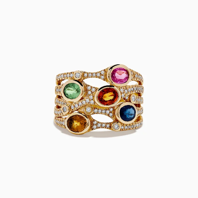 Forest Rings -Watercolors 14K Yellow Gold Multi Sapphire and Diamond Ring, 2.47 TCW