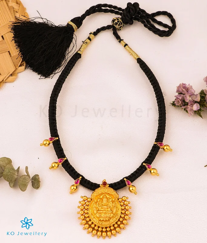 Ladies Necklaces with Xenotime-The Avahati Silver Lakshmi Ornate Thread Necklace (Black)