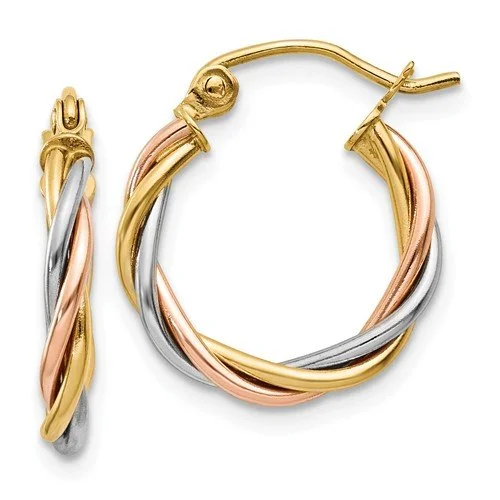 Sentimental Earrings -14KT Tri-Color Twisted Hoop Earrings