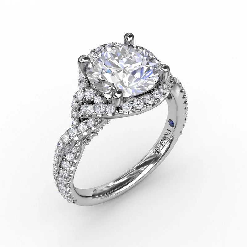 Zodiac Sign Engagement Rings -Fana Contemporary Round Diamond Halo Engagement Ring With Twisted Shank S3266