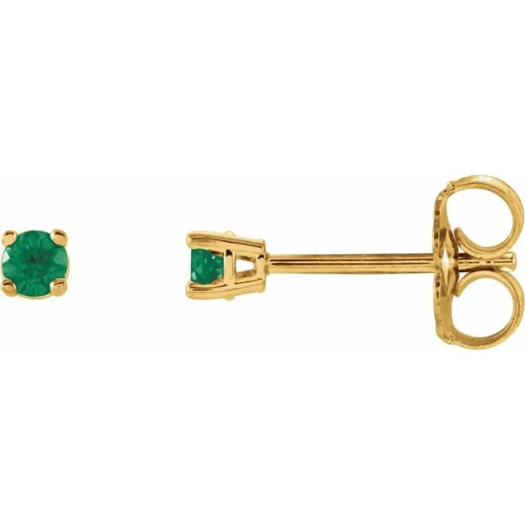 Quirky Earrings -14K Yellow 2.5 mm Natural Emerald Stud Earrings