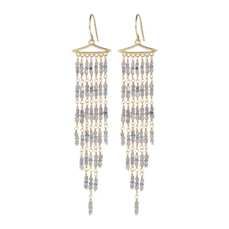 Desert Earrings -18K Gold Long Graduated Grey Diamond Fringe Earrings