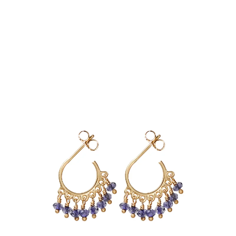 Positive Earrings -10K Gold Small Fine Iolite Beaded Hoop Earrings