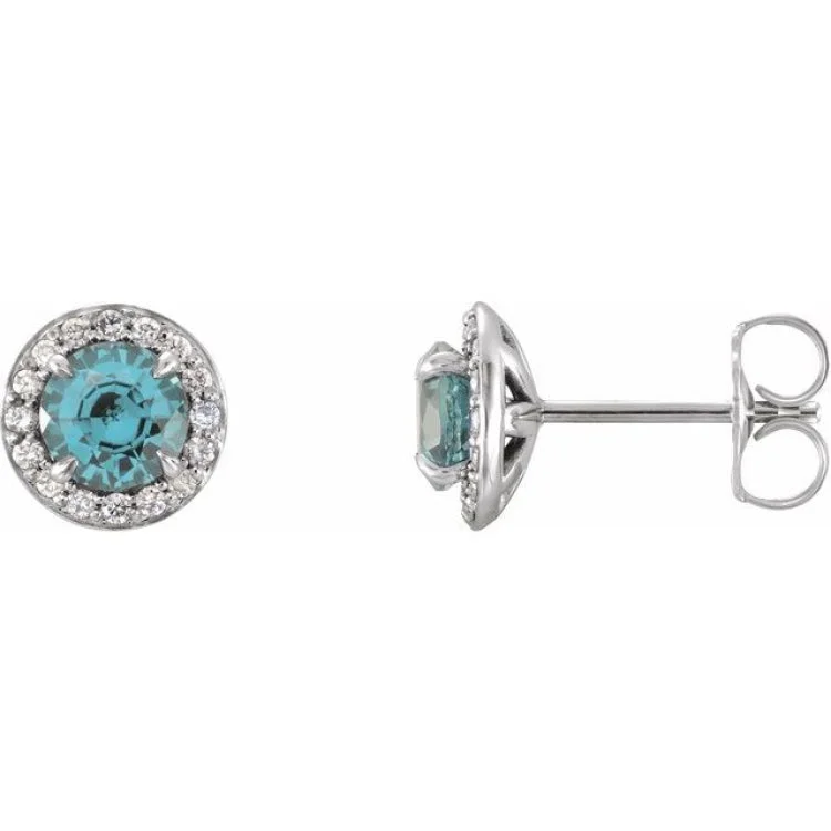 Whimsical Earrings -14K White 4 mm Natural Aquamarine & 1/10 CTW Natural Diamond Earrings