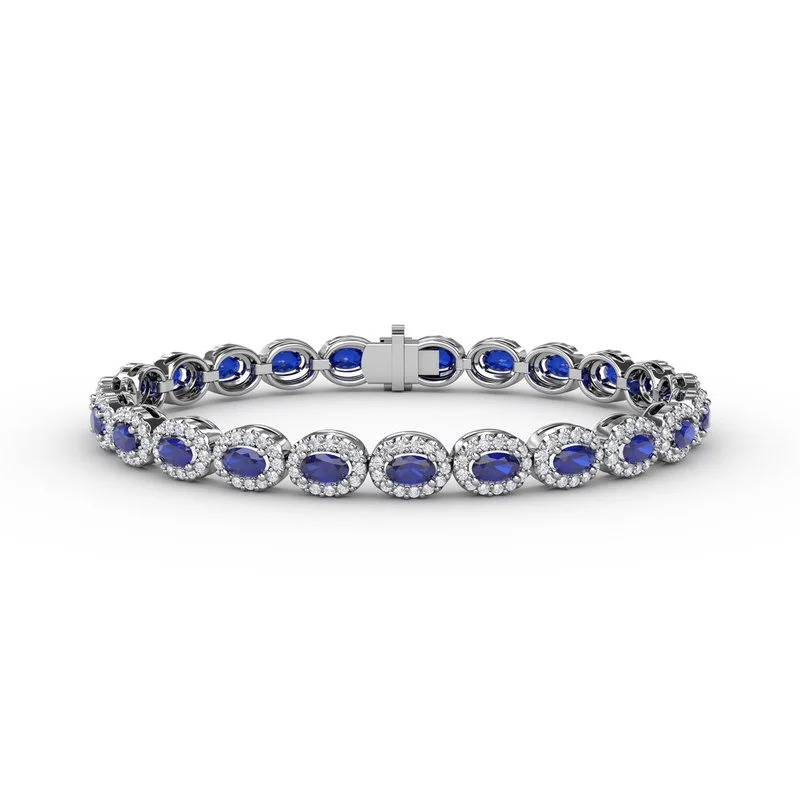 Ladies Bracelets with Fiery Opal-Striking Oval Sapphire and Diamond Bracelet B1161S