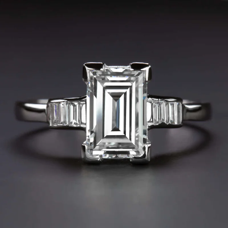 Baroque Inspired Engagement Rings -2 CARAT GIA CERTIFIED F SI1 DIAMOND VINTAGE ENGAGEMENT RING PLATINUM EMERALD CUT