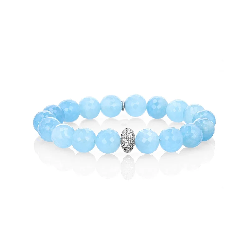 Ladies Bracelets for Visionaries-Aquamarine Faceted Bracelet with Diamond Donut - 10mm  B0001914