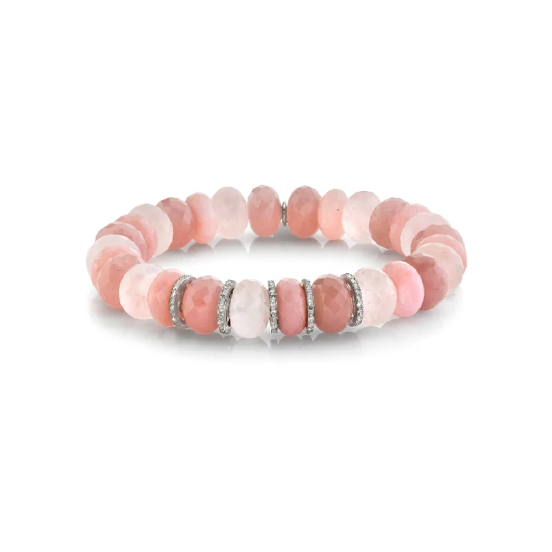 Ladies Bracelets for Heroes-Pink Mixed Gemstone Bracelet with 5 Diamond Rondelles - 10mm  B0000944