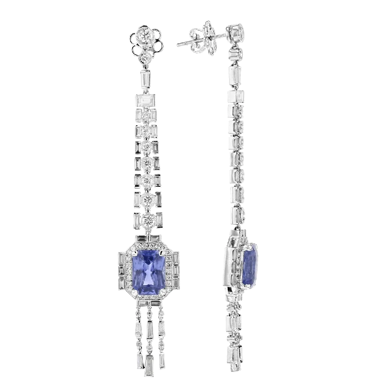 Purple Earrings -JULEVE 18KT 5.32 CTW SAPPHIRE & 2.72 CTW DIAMOND DROP EARRINGS