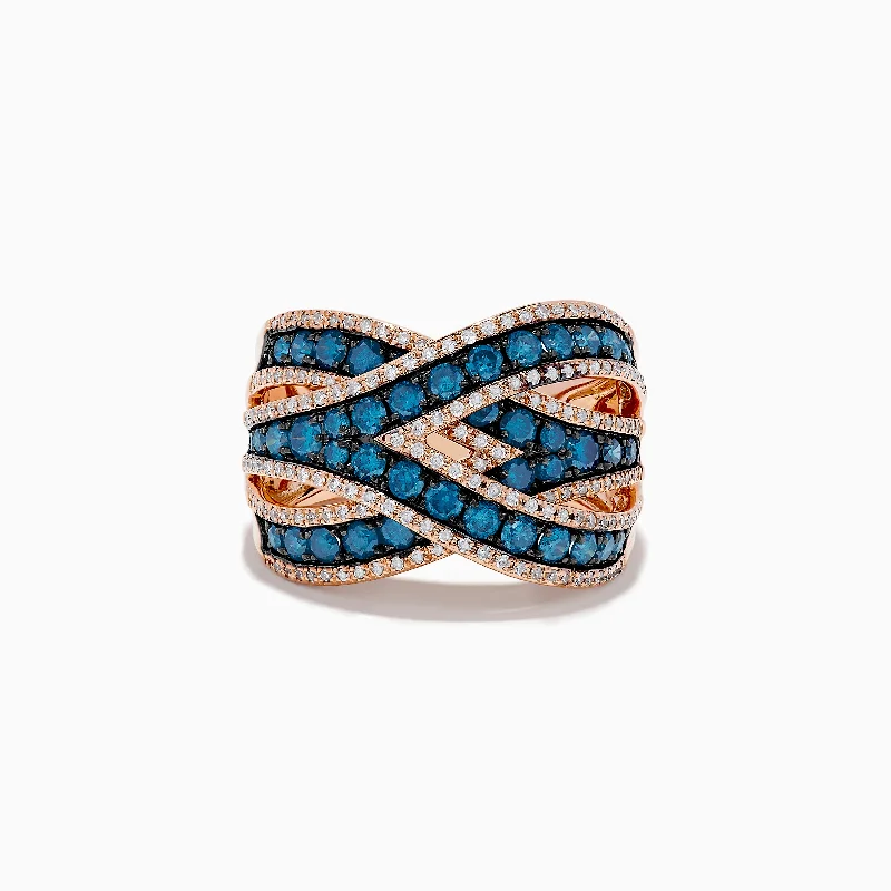 Vibrant Rings -14K Rose Gold Blue Diamond Crossover Ring