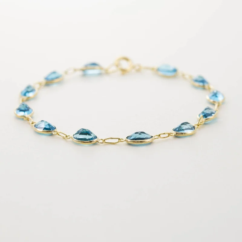 Ladies Bracelets with White Moonstone-9ct Yellow Gold Bezel Set Blue Topaz Bracelet