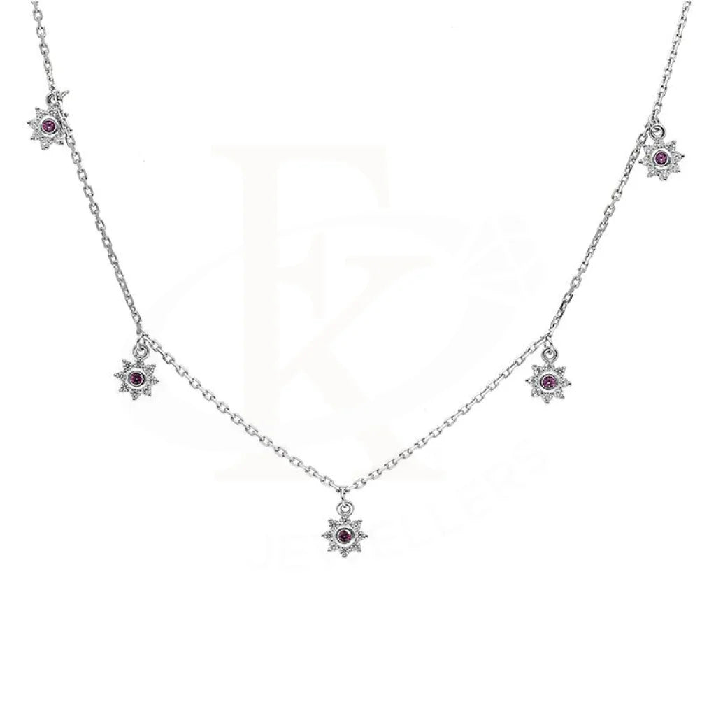 Ladies Necklaces Ethnic Style-Sterling Silver 925 Flowers shaped Solitaires Necklace - FKJNKLSL2895