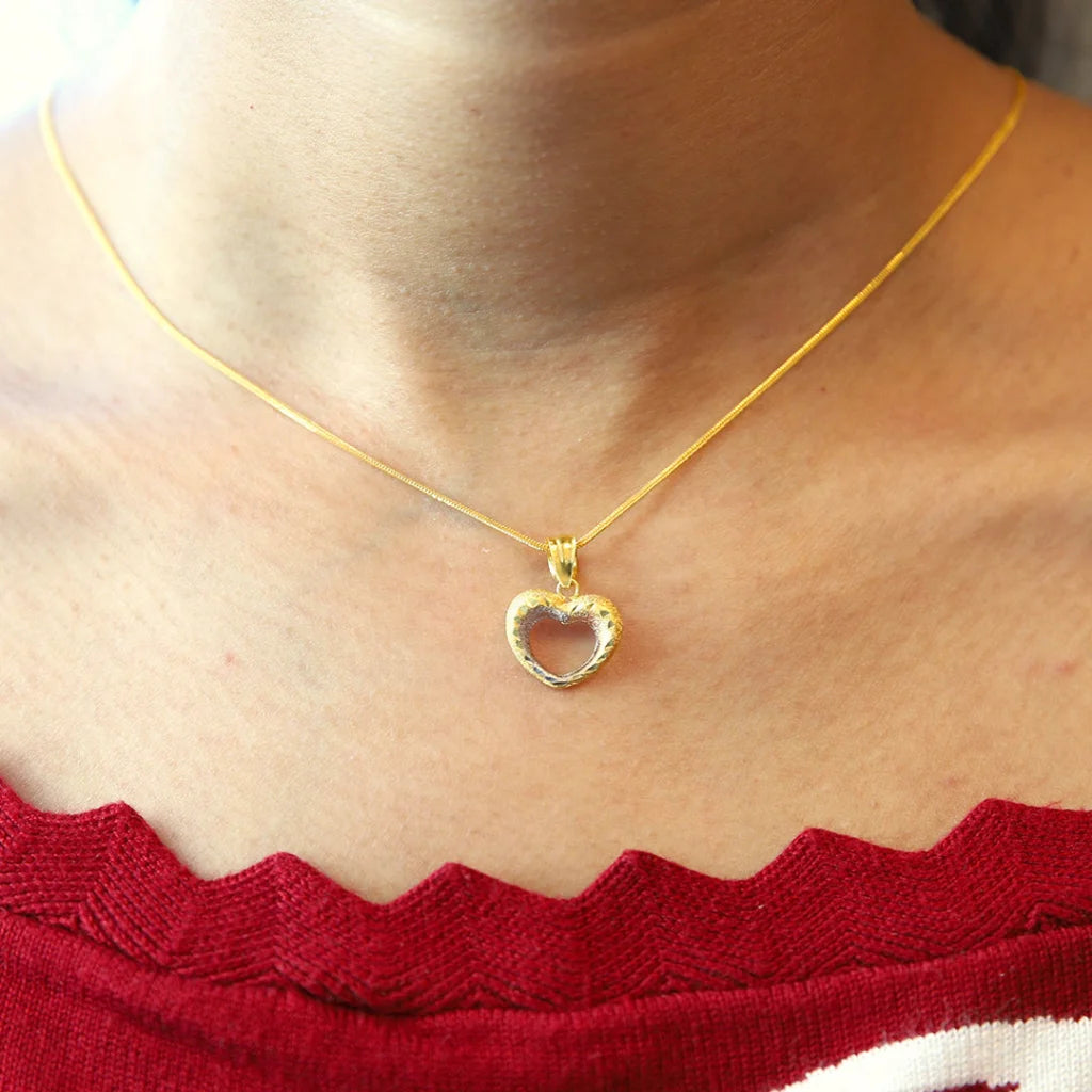 Ladies Necklaces Compass Charm-Gold Necklace (Chain with Hollow Heart Pendant) 21KT - FKJNKL21KM8528