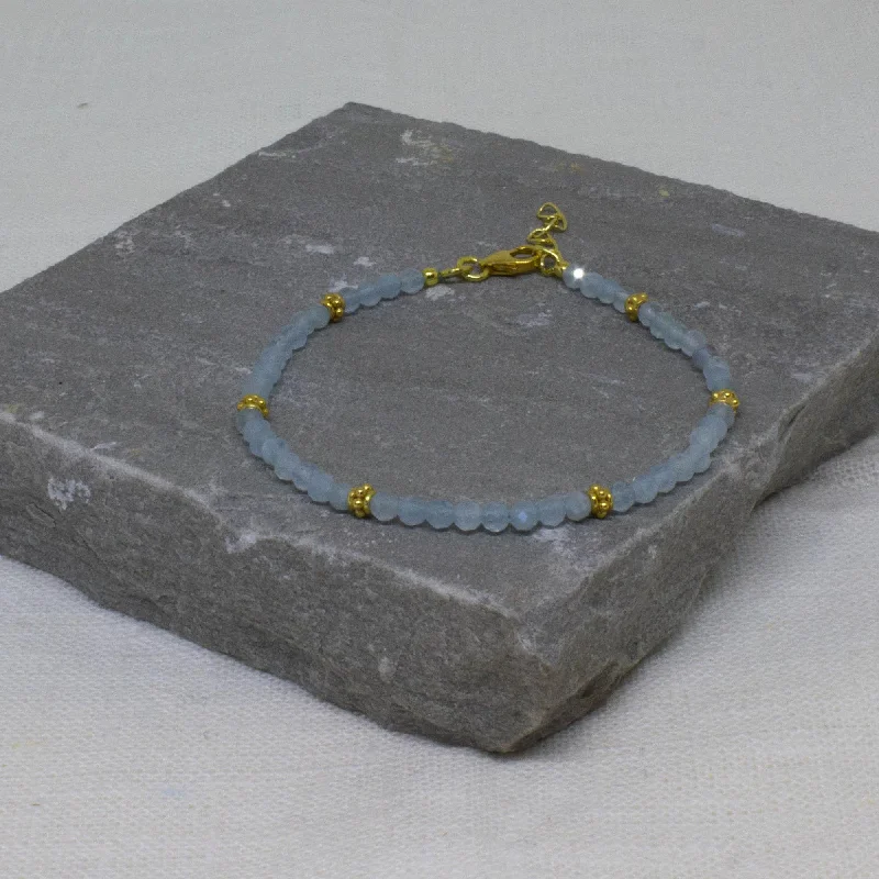 Ladies Bracelets with Blue Kyanite-Gold Aquamarine Beaded Bracelet