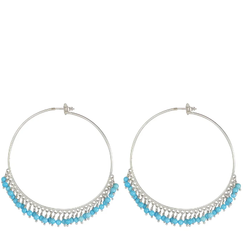 Leather Earrings -Sterling Silver Large Turquoise Endless Hoop Earrings