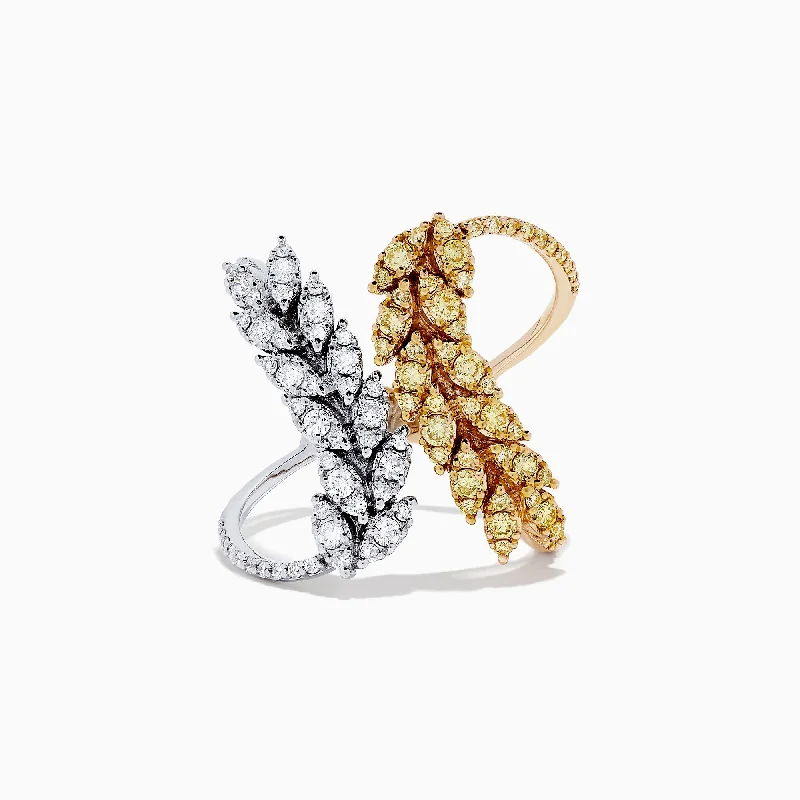 Eternity Rings -14K Two Tone Gold Yellow Diamond and White Diamond Ring, 1.00 TCW