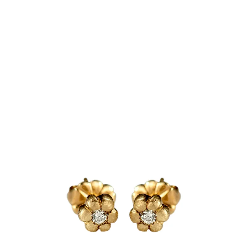 Love Earrings -10K Gold Tiny Flower Stud Earrings with Diamonds