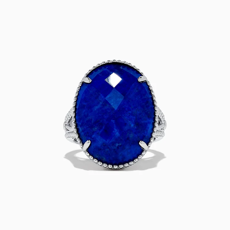 Enamel Rings -925 Sterling Silver Lapis Lazuli Cocktail Ring, 13.85 TCW