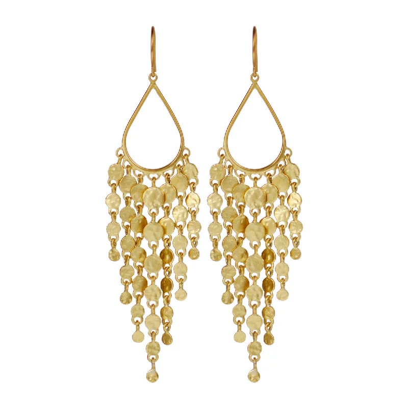 Team Earrings -18K Gold Teardrop Hammered Disc Fringe Earrings