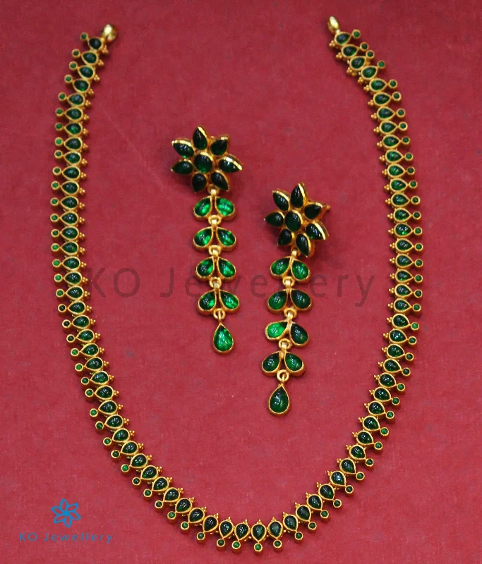 Ladies Necklaces Beaded Design-The Eka Silver Kempu Necklace (Green)