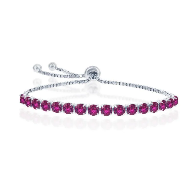 Ladies Bracelets with Pink Eudialyte-Sterling Silver 4MM Ruby July Swarovski Element Adjusatble Bolo Bracelet