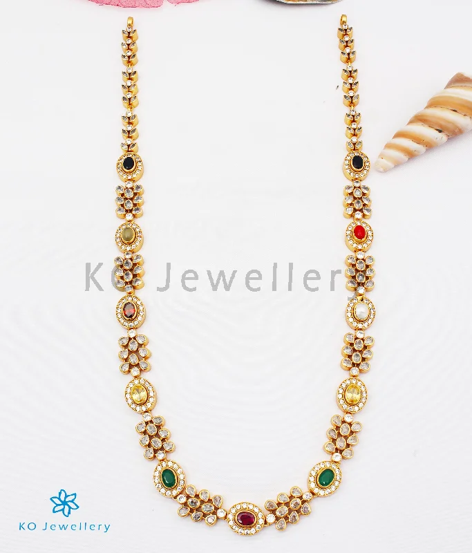 Ladies Necklaces with Labradorite-The Krutika Silver Navratna Necklace