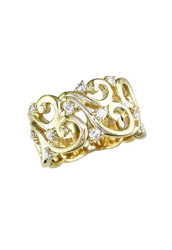 Art Deco Rings -D'Oro 14K Yellow Gold Diamond Filigree Ring, 0.41 TCW