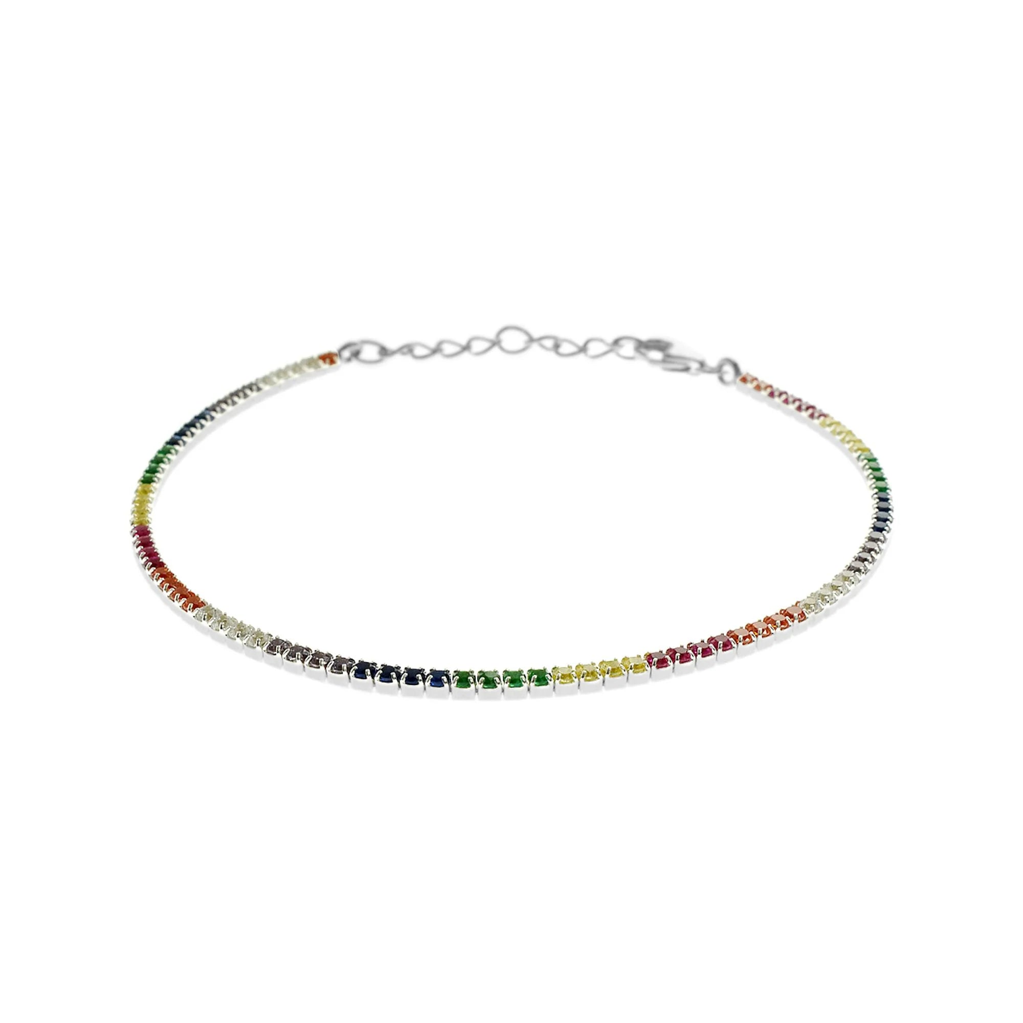 Ladies Bracelets for Scholars-Silver Rainbow Cubic Zirconia Bracelet