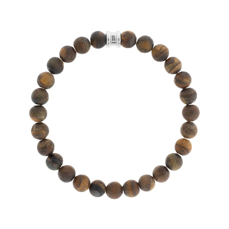 Ladies Bracelets Pearl Accents-Matte Tigers Eye Gemstone Beaded Bracelet