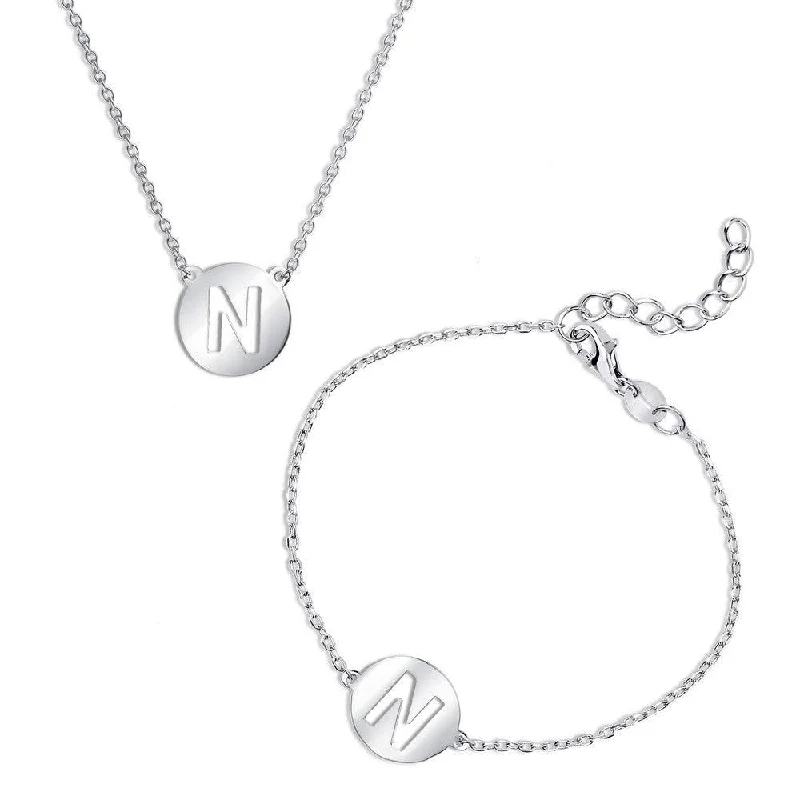 Ladies Bracelets with Blue Glaucophane-Sterling Silver Shiny 'N' Disc Initial Bracelet and Necklace Set