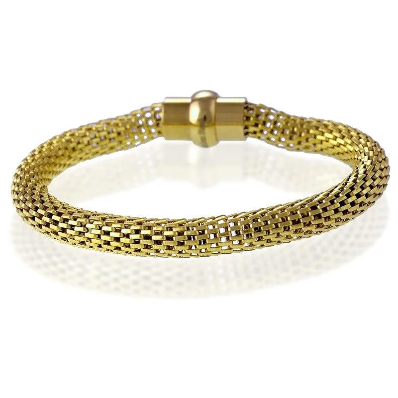 Ladies Bracelets for Soul Sisters-Stainless Steel GP Hollow Mesh with Magnet Lock Bracelet, 7.5"