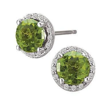 Keepsake Earrings -14KT WHITE GOLD PERIDOT & DIAMOND HALO EARRINGS