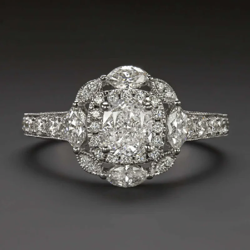 Bohemian Style Engagement Rings -2.05ct D SI2 DIAMOND NEIL LANE ENGAGEMENT RING CUSHION CUT MARQUISE DOUBLE HALO