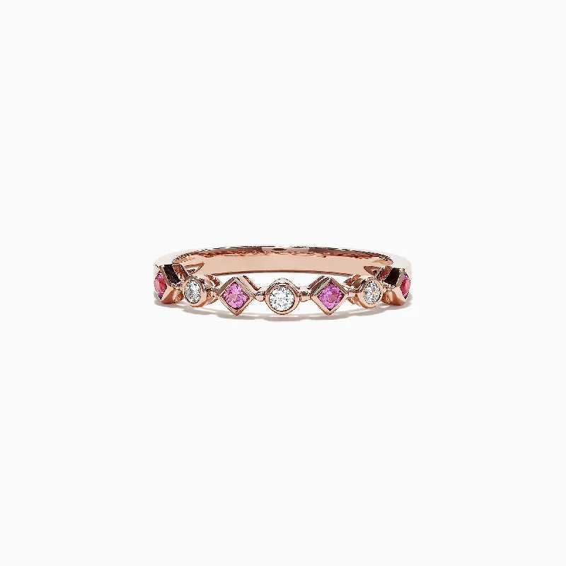 Purple Rings -14K Rose Gold Pink Sapphire and Diamond Band Ring, 0.27 TCW