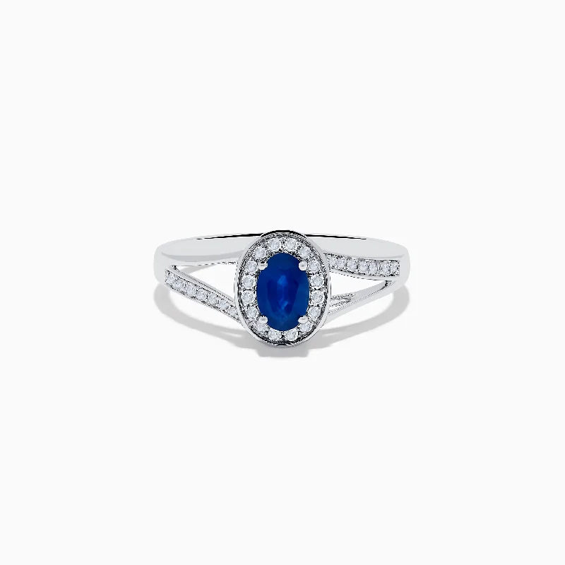 Industrial Rings -Royale Bleu 14K White Gold Sapphire and Diamond Ring, 0.70 TCW