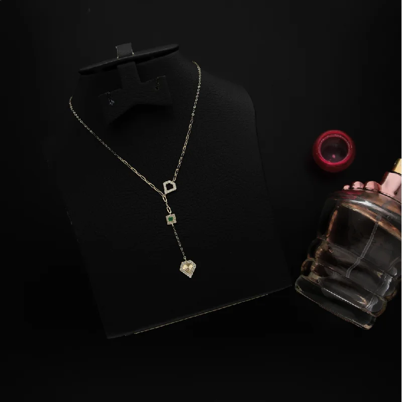 Ladies Necklaces with Obsidian-Gold Heart Shaped with Square Solitaire Necklace 18KT - FKJNKL18K9085