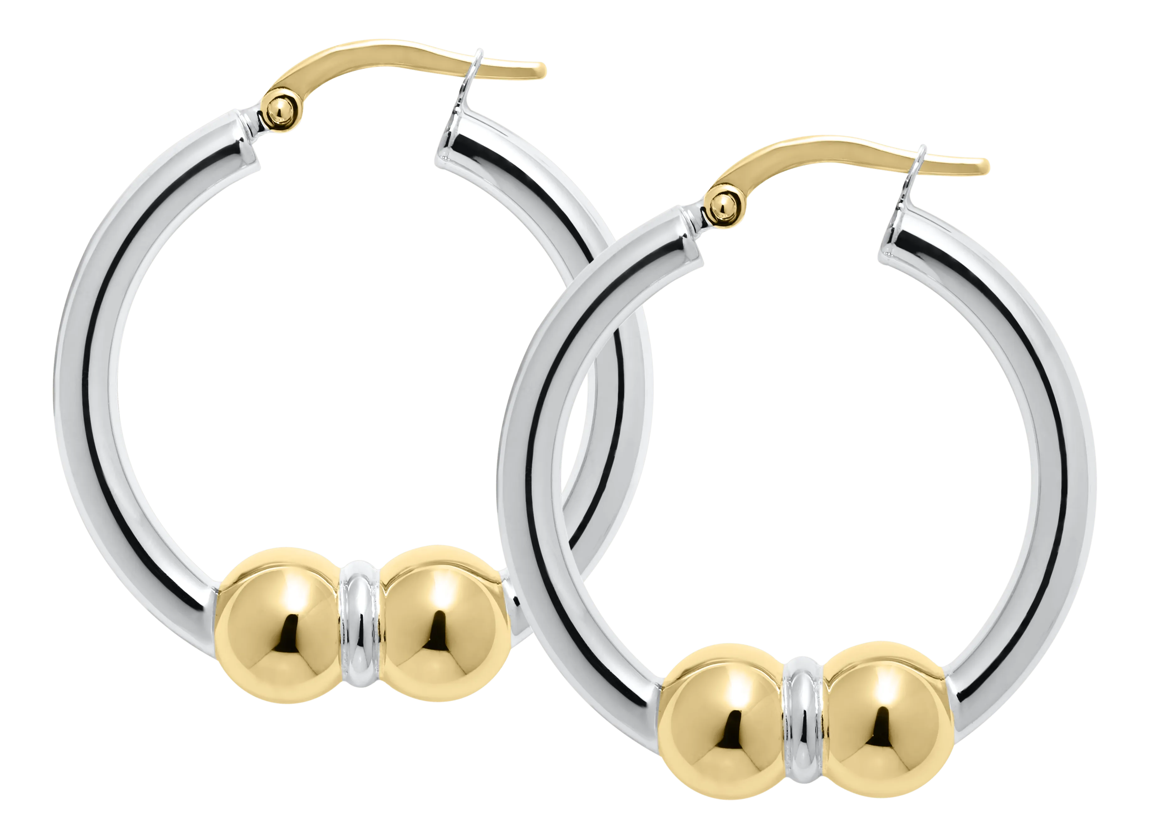 Lightweight Earrings -Authentic Cape Cod Double Ball Hoop Earrings Made by LeStage - Sterling Silver with 14K Yellow Gold