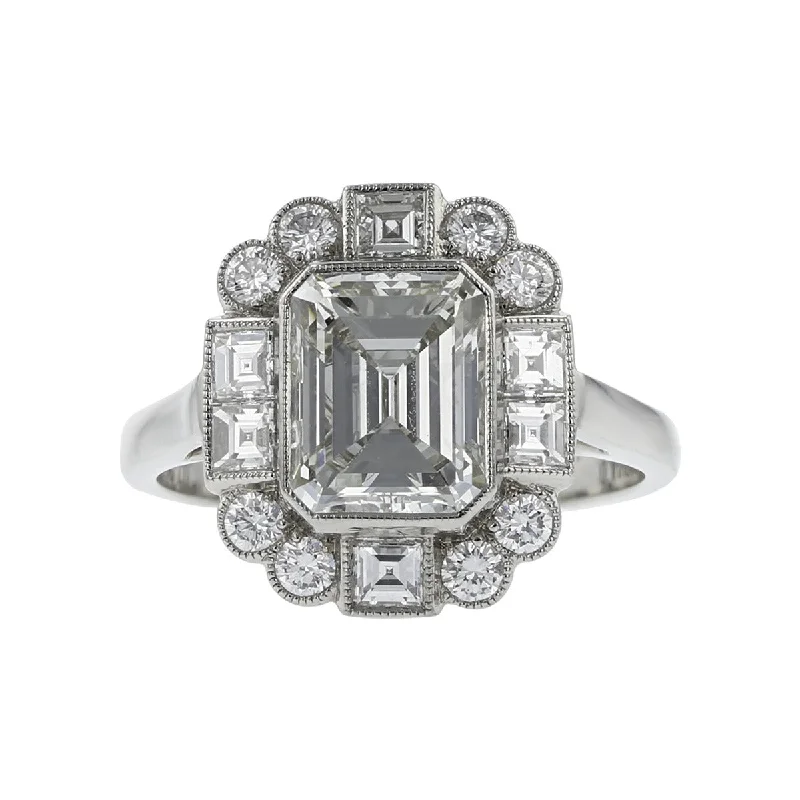 Organic Shape Engagement Rings -Platinum Emerald-cut Diamond Engagement Ring