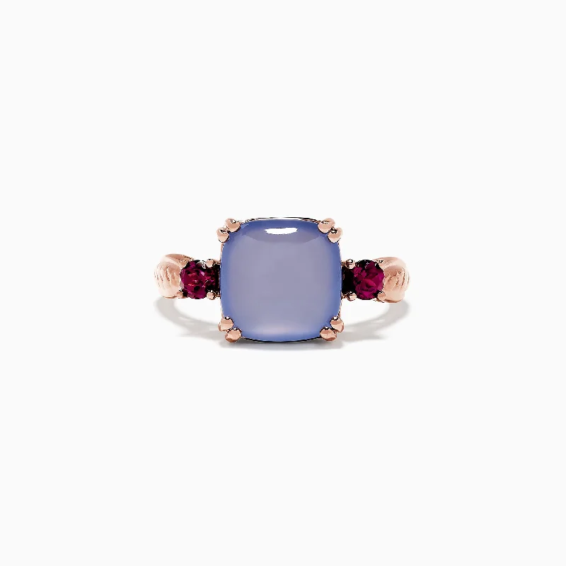 Loud Rings -14K Rose Gold Chalcedony, Rhodolite Garnet and Diamond Ring, 4.42 TCW