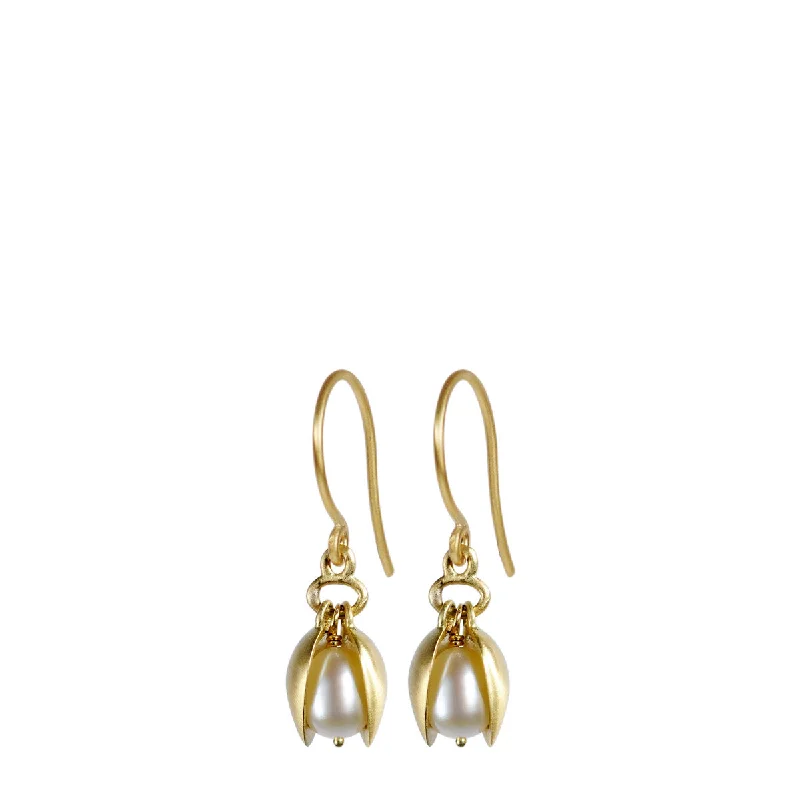 Woven Earrings -18K Gold Small Pod Earrings with Pearls